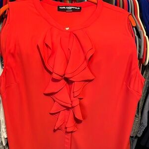 Karl Lagerfeld Red Ruffle Sleeveless Top
